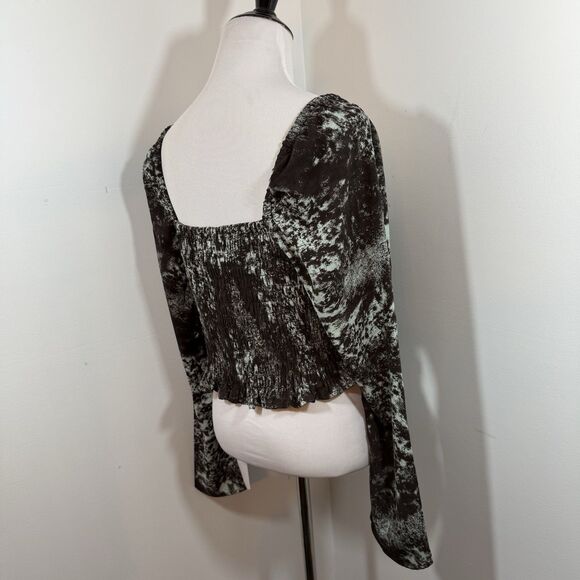 Open Edit Nordstrom Blouse Top M Cowl Neck Smocked Long Sleeve Teal Brown NWT$59 - Picture 3 of 11